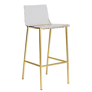 Euro Style Chloe Bar Stool in Clear Acrylic with Matte Brushed Gold Legs (Set of 2), Clear/Matte Gold, rollover