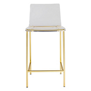 Euro Style Chloe Counter Stool in Clear Acrylic with Matte Brushed Gold Legs (Set of 2), Clear/Matte Gold, rollover