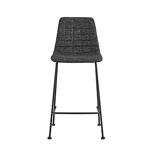 Contemporary meets cozy with this elegant yet relaxing counter stool. Quilted fabric over foam creates a warm yet polished seating while the long powder-coated steel legs literally elevate the general aesthetic. Both the black and the light grey color options are interwoven with white strands that give the impression of a tweed-like fabric.Fabric over foam seat and back | Solid steel frame and legs | Powder coated frame and legs