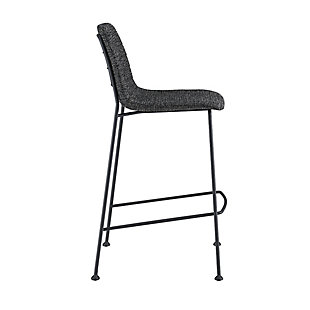Contemporary meets cozy with this elegant yet relaxing counter stool. Quilted fabric over foam creates a warm yet polished seating while the long powder-coated steel legs literally elevate the general aesthetic. Both the black and the light grey color options are interwoven with white strands that give the impression of a tweed-like fabric.Fabric over foam seat and back | Solid steel frame and legs | Powder coated frame and legs