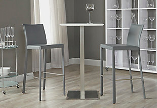 Euro Style Hasina Bar Stool in Gray with Polished Stainless Steel Legs (Set of 2), Gray, rollover