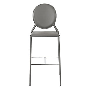 Euro Style Isabella Bar Stool in Gray with Polished Stainless Steel Foot Rest (Set of 2), Gray, rollover