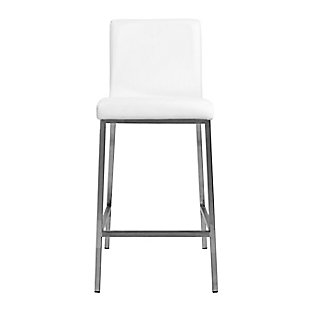 Euro Style Scott Counter Stool in White and Brushed Stainless Steel (Set of 2), White, rollover