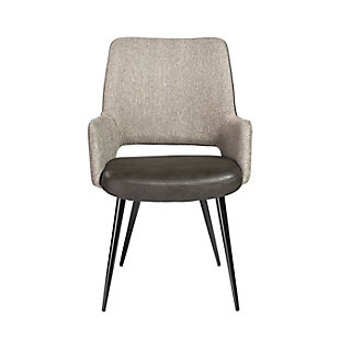 Euro Style Desi Arm Chair in Light Gray Fabric and Dark Gray Leatherette with Black Base, Light Gray, rollover