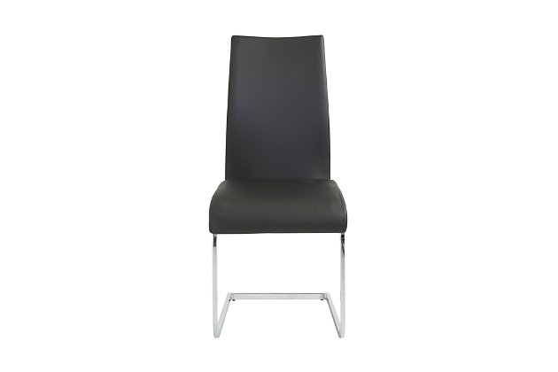 Is this a very important meeting or do you have a lot of tall people in your office? Either way, the taller convex, vertical curve not only offers more support it brings a little gravitas to the room.Soft leatherette over foam seat and back | Rectangular chromed steel base | Easy to clean
