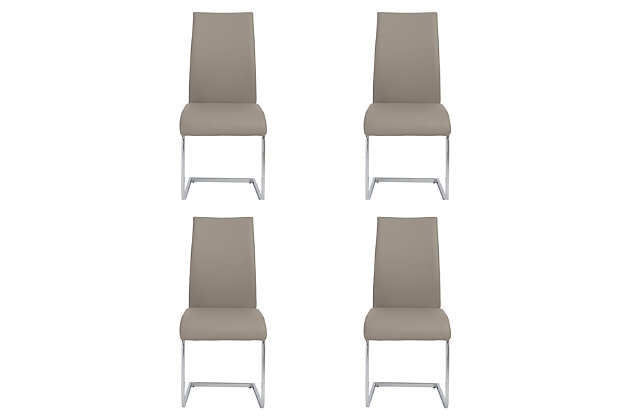 Is this a very important meeting or do you have a lot of tall people in your office? Either way, the taller convex, vertical curve not only offers more support it brings a little gravitas to the room.Soft leatherette over foam seat and back | Rectangular chromed steel base | Easy to clean