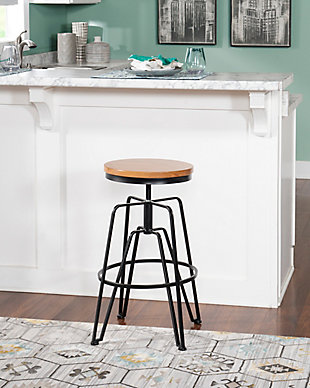 Linon Ames Black Metal and Wood Stool, Black, rollover
