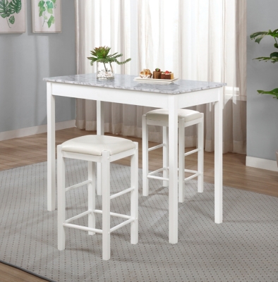 D600001520 Linon Iris Dining Table and 2 Bar Stools Set, Whit sku D600001520