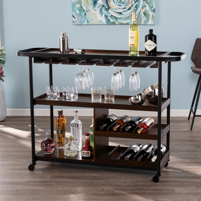 Bar Carts for Home, Home Bar Serving Cart with 12 Bottle Wine Rack and Wine  Glasses Holder, Rustic Rolling Bar Cart with Removable Shelves for Home -  Oklahoma Farmhouse Decor