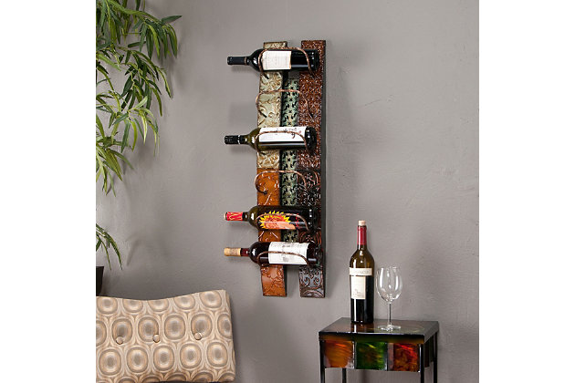 Wide Multi Sectional Bottle Holder with Top Shelf Section Stainless Steel Wine Rack Wall Mount 3 Bottles Modern Art Design