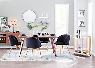 Surround your table with the beauty of this dining chair. Featuring sophisticated velvet upholstery that ties in perfectly with your contemporary decor, the super comfortable padded bucket seat is complemented by tapered metal legs.Set of 2 | Made of steel, velvet fabric, foam and birch | Cushioned seat and backrest with black velvet upholstery | Sturdy tapered metal legs with goldtone finish | Assembly required