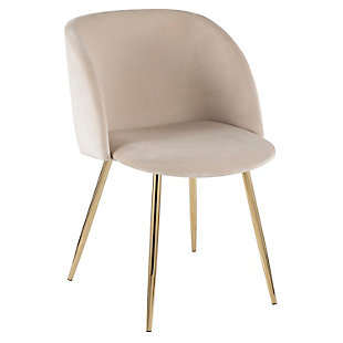 Surround your table with the beauty of this dining chair. Featuring sophisticated velvet upholstery that ties in perfectly with your contemporary decor, the super comfortable padded bucket seat is complemented by tapered metal legs. Set of 2 | Made of steel, velvet fabric, foam and birch | Cushioned seat and backrest with cream-colored velvet upholstery | Sturdy tapered metal legs with goldtone finish | Assembly required