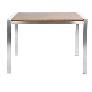 Elegant and substantial, this counter table is the peak of streamlined sophistication. Featuring a solid metal frame and wood tabletop, this design clearly demands attention in any space.Made of walnut and metal | Walnut wood tabletop | Sleek stainless steel frame | Fixed counter height | Seats 6 comfortably | Assembly required