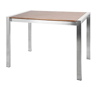 Elegant and substantial, this counter table is the peak of streamlined sophistication. Featuring a solid metal frame and wood tabletop, this design clearly demands attention in any space.Made of walnut and metal | Walnut wood tabletop | Sleek stainless steel frame | Fixed counter height | Seats 6 comfortably | Assembly required