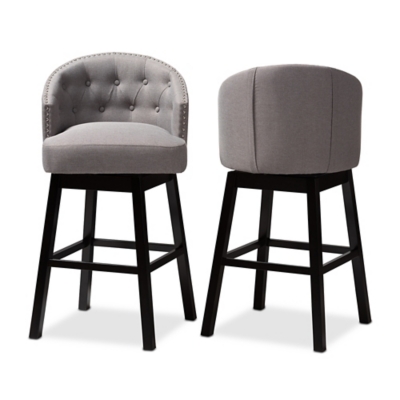 Theron Transitional Gray Fabric Upholstered Wood Swivel Bar Stool Set, Gray, large