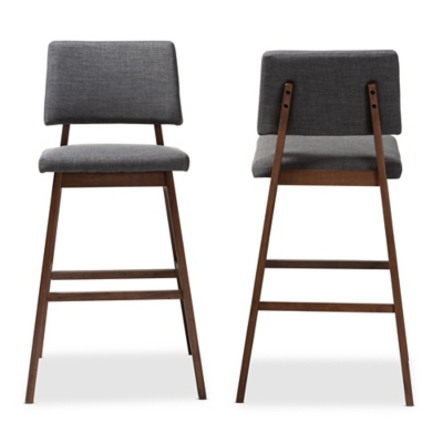Colton Mid-Century Modern Dark Gray Fabric Upholstered and Walnut-Finished Wood Bar Stool Set, Dark Gray, large