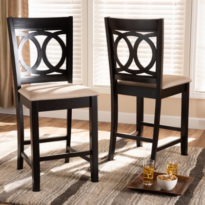Lenoir Sand Fabric Upholstered Espresso Brown Finished Wood Counter Height Pub Chair Set, Espresso, rollover