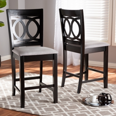Lenoir Gray Fabric Upholstered Espresso Brown Finished Wood Counter Height Pub Chair Set, Gray, rollover