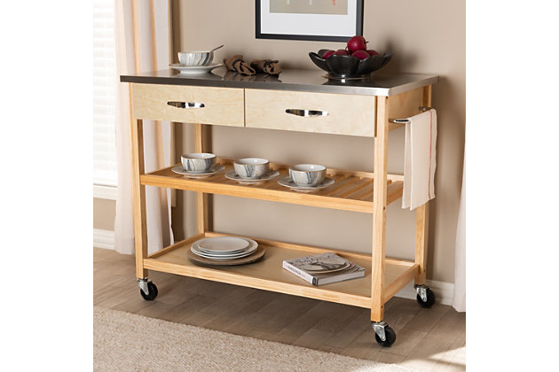 Kitchen Island Cart Utility Table Organizer Wood Storage Shelf Food Prep Counter 