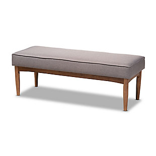 Arvid Mid-Century Modern Gray Fabric Upholstered Wood Dining Bench, , large