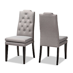 Dylin Gray Fabric Upholstered Button Tufted Wood Dining Chair Set, Gray, large