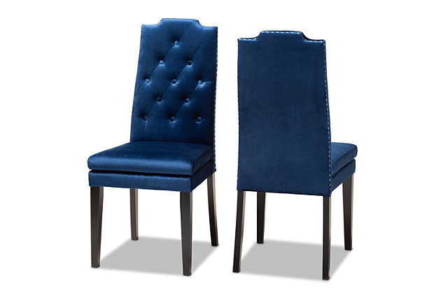 Baxton Studio Dylin Dining Chair Set, Royal Blue Velvet Dining Room Chairs