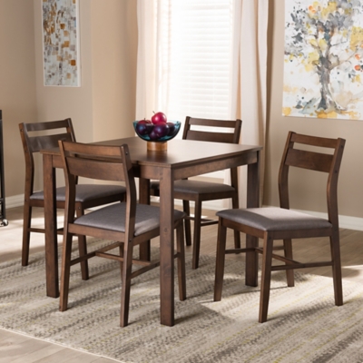 Lovy Gray Fabric Upholstered Dark Walnut-Finished 5-Piece Wood Dining Set, Gray, rollover