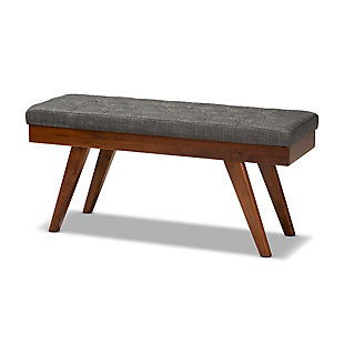 Alona Mid-Century Modern Medium Gray Fabric Upholstered Wood Dining Bench, Gray, large