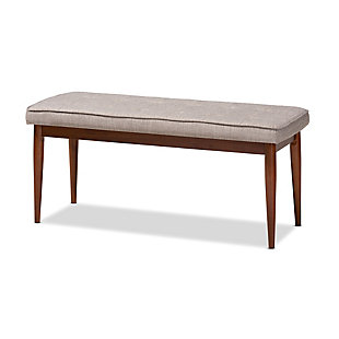 Itami Mid-Century Modern Light Gray Fabric Upholstered Medium Oak Finished Wood Dining Bench, Gray, large