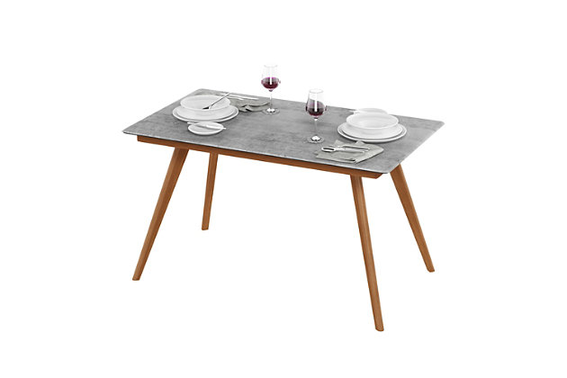 Round out an indoor or outdoor living space with the Furinno Redang Series Smart Top Dining Table. Inspired by natural resources, it combines the beauty of wood with the earthy aesthetic of cement for an easy elegance that simply works. Better yet, this wonderfully durable table (which is heat resistant up to 180 degrees Celsius, as well as water resistant and scratch resistant) is made for real life. Ideal for modern and mid-century inspired spaces, this indoor-outdoor table elevates the art of low-maintenance living.Simple and elegant design suitable for any modern setting | Made for indoor-outdoor use | Cement-tone top; wood-tone legs | Made of engineered wood with rubberwood legs | Heat, water and scratch resistant | Assembly required