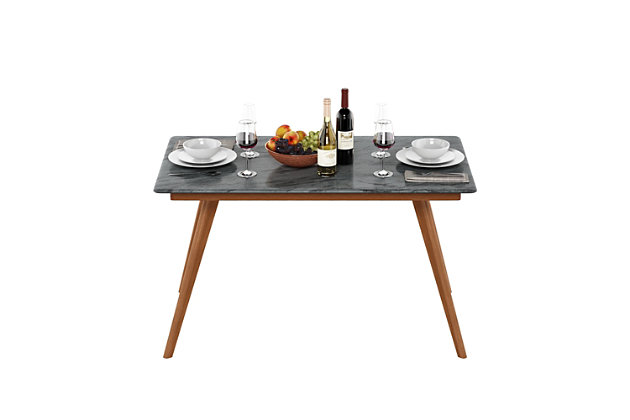 Round out an indoor or outdoor living space with the Furinno Redang Series Smart Top Dining Table. Inspired by natural resources, it combines the beauty of wood with the earthy aesthetic of tripula marble for an easy elegance that simply works. Better yet, this wonderfully durable table (which is heat resistant up to 180 degrees Celsius, as well as water resistant and scratch resistant) is made for real life. Ideal for modern and mid-century inspired spaces, this indoor-outdoor table elevates the art of low-maintenance living.Simple and elegant design suitable for any modern setting | Made for indoor-outdoor use | Tripula marble-tone top; wood-tone legs | Made of engineered wood with rubberwood legs | Heat, water and scratch resistant | Assembly required