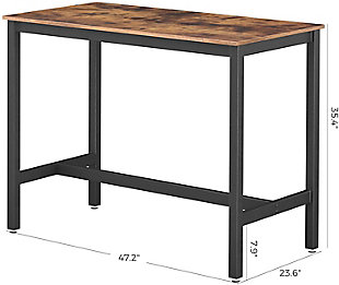 The Lynn Bar Table serves up ample room for your bar setup, so the ingredients you need are within reach. Roughly 4 feet long and about 2 feet wide, it's made of reclaimed wood and metal. It will impress your guests and show them you're serious about mixology, no matter what beverage goes into their glass. If you don't need it for shaking and stirring up libations, this versatile table could add a nice flair to any room. Imagine welcoming guests into your home with a colorful floral arrangement positioned on this rustic table in the entryway.Made of reclaimed wood and metal | Frame with matte black finish | Four legs for support and a crossbar for stability | Easy assembly
