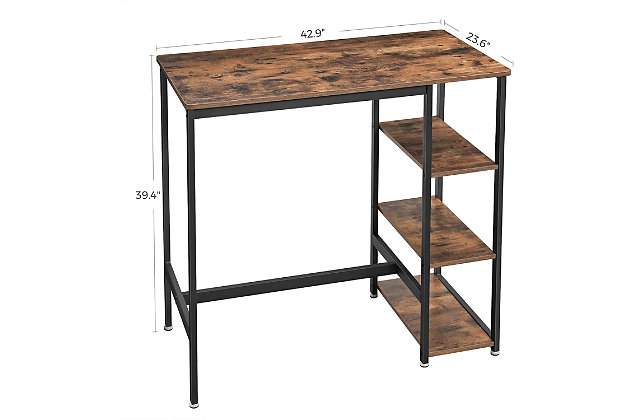The Blade 3 Storage Shelves Bar Table is a handsome centerpiece for any bar setup, with ample room for keeping ingredients within reach. The tabletop is ideal for items you use most, while three lower shelves provide additional space for things you want to keep handy but won't need as often. Made of reclaimed wood and metal, this sturdy table can be assembled easily and placed in any part of your home to add a touch of charm. If it's not needed for mixing up and serving drinks, it could display family pictures and keepsakes or keep your favorite books accessible.Made of reclaimed wood and metal | Frame with matte black finish | Shelves of different sizes for open storage space | Easy assembly