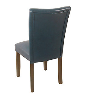 Available in a wide range of fabrics and finishes, this dining chair’s classic design combines with your individual tastes for a personal style statement. From whimsical paisley to sleek faux leather, your sense of style will be reflected in these sturdy wood-frame chairs. They will add flavor to your dining room, and are versatile enough to enhance almost any bedroom, entryway or living room.Set of 2 | Made of wood | Navy faux leather upholstery | Padded seat and back | Assembly required