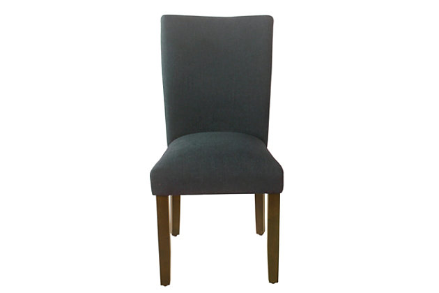 Available in a wide range of fabrics and finishes, this dining chair’s classic design combines with your individual tastes for a personal style statement. From stripes to geometric patterns, from dark blue to soft gray, your sense of style will be reflected in these sturdy wood-frame chairs. They will add flavor to your dining room, and are versatile enough to enhance almost any bedroom, entryway or living room.Set of 2 | Made of wood | Woven fabric upholstery in navy | Padded seat and back | Assembly required