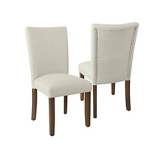 Available in a wide range of fabrics and finishes, this dining chair’s classic design combines with your individual tastes for a personal style statement. From stripes to geometric patterns, from dark blue to soft gray, your sense of style will be reflected in these sturdy wood-frame chairs. They will add flavor to your dining room, and are versatile enough to enhance almost any bedroom, entryway or living room.Set of 2 | Made of wood | Soft gray woven fabric upholstery | Padded seat and back | Assembly required