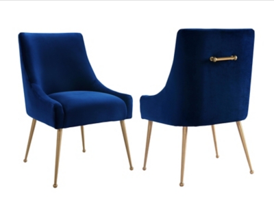 Beatrix Beatrix Navy Velvet Side Chair, Blue/Gold, large