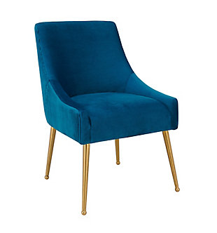 Beatrix Beatrix Pleated Navy Velvet Side Chair, Blue/Gold, large