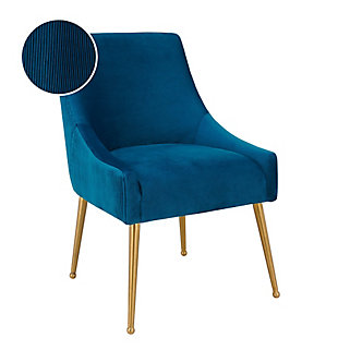 Sit pretty in this sumptuous yet durable velvet chair. The Beatrix dazzles as a dining chair or as an accent piece. Available in several colors with fab goldtone stainless steel legs and a matching handle on the back. Layer it in any room for a truly glamorous effect.Handmade elegantly curved design | Durable yet sumptuous velvet upholstery | Fab goldtone stainless steel legs | Goldtone handle on back | Solid kiln dried wood frame with webbing support | Assembly required