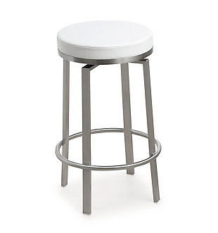 Furnish your kitchen or bar area in contemporary style with the Pratt stool. The solid stainless steel frame provides a sturdy base, while the plush seat and handy footrest ensure maximum comfort. The neutral color allows it to match well with any decor. Available in black, white or gray.360 Swivel seat | Stainless steel frame and footrest | Comfortable faux leather upholstered back and seat | Ships 2 per carton | For residential or commercial use | Assembly required