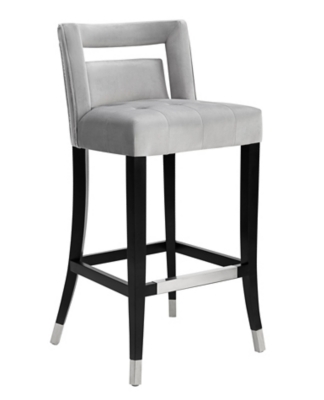 Hart Hart Gray Velvet Bar Stool, Gray/Black, large
