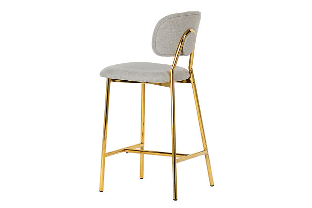 Introducing Ariana; modern, playful and super glamorous. Featuring soft velvet upholstery over a gleaming goldtone-finished frame, this counter stool is sure to add a fresh and flirty element to your dining space.Handmade by skilled furniture craftsmen | Sumptuous velvet upholstery | Gleaming goldtone-finished frame | Ships two per carton | Fabric swatch available | Assembly required
