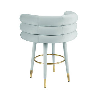 With style to go around, this stool will supplement your home decor like no other. It is designed for comfort and shaped to entertain. This charming silhouette is available in two trend-right colors, and in counter and bar stool heights.Handmade by skilled furniture craftsmen | Lavish upholstery available in two different color choices. | Sturdy frame with webbing support | Legs tipped with goldtone stainless-steel. | Plush seating and stylish backrest | Assembly required
