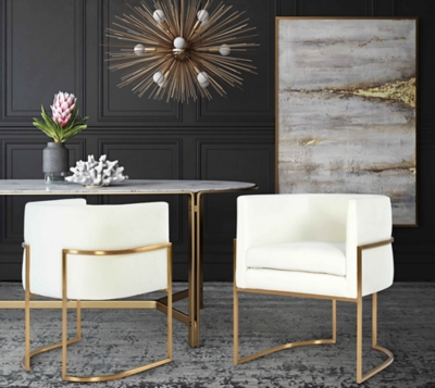 Giselle Giselle Cream Velvet Dining Chair - Gold Frame, Cream/Gold, large