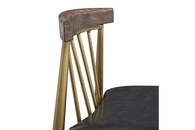 Industrial design meets modern perfection with the Alfie collection. Handcrafted from solid pine, this dining chair is a great fit for any setting. The elegant brushed brass-tone finish adds modern allure.Handmade by skilled furniture craftsmen | Pine wood frame with brushed brass steel | Ships 2 per carton | Part of the Alfie collection | For residential or commercial use | Ships assembled
