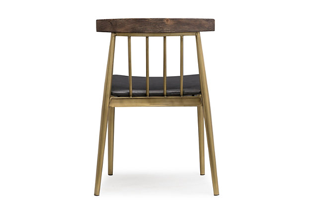 Industrial design meets modern perfection with the Alfie collection. Handcrafted from solid pine, this dining chair is a great fit for any setting. The elegant brushed brass-tone finish adds modern allure.Handmade by skilled furniture craftsmen | Pine wood frame with brushed brass steel | Ships 2 per carton | Part of the Alfie collection | For residential or commercial use | Ships assembled