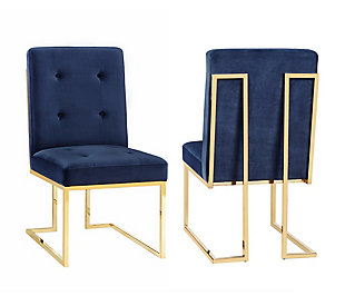 Akiko Akiko Navy Velvet Chair (Set of 2), Blue/Gold, large