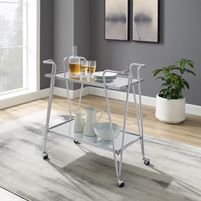 Linon Aubrey Bar Cart, Chrome, rollover