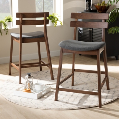 Larine Dark Gray Fabric Upholstered Walnut Finished 2-Piece Wood Counter Stool Set, Dark Gray, large