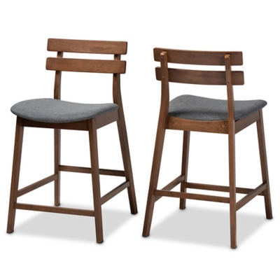 Larine Dark Gray Fabric Upholstered Walnut Finished 2-Piece Wood Counter Stool Set, Dark Gray, large